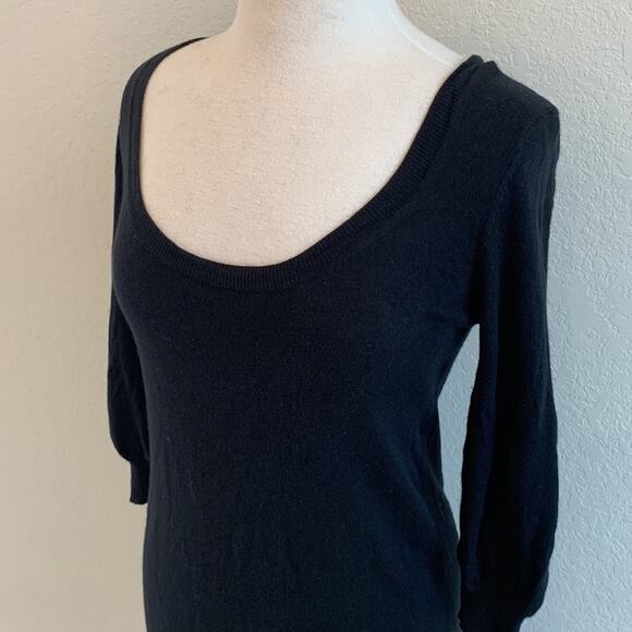 French Connection Black Scoop Neck 3/4 Sleeve Modal/Wool Sweater Dress Womens 8 - Picture 2 of 6